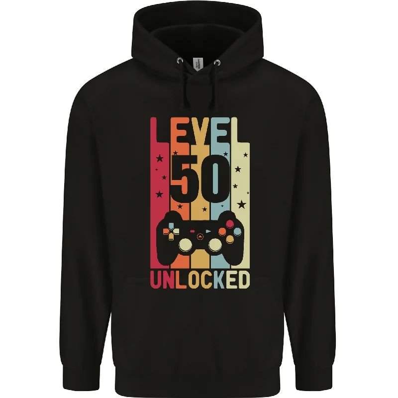 50th Birthday 50 Year Old Level Up Gaming Mens 80% Cotton Hoodie Hoodie with Distressed Vintage Worn 50th Birthday 50 Year Old Level Up Gaming Mens 80% Cotton Hoodie Hoodie with Distressed Vintage Worn