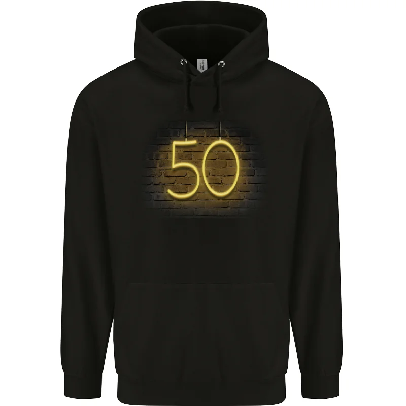 50th Birthday Neon Lights 50 Year Old Mens 80% Cotton Hoodie Hoodie with Reflective Safety Nightwear 50th Birthday Neon Lights 50 Year Old Mens 80% Cotton Hoodie Hoodie with Reflective Safety Nightwear
