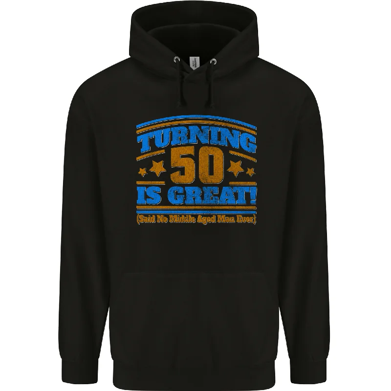 50th Birthday Turning 50 Is Great Year Old Mens 80% Cotton Hoodie Hoodie with Mock Neck Collared Structured 50th Birthday Turning 50 Is Great Year Old Mens 80% Cotton Hoodie Hoodie with Mock Neck Collared Structured