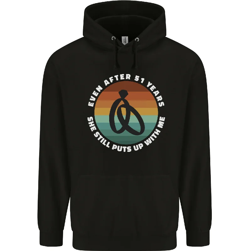 51 Year Wedding Anniversary 51st Marriage Mens 80% Cotton Hoodie Hoodie with Hem Contrast Bold Stylish