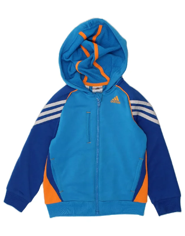 ADIDAS Boys Climalite Zip Hoodie Sweater 5-6 Years Blue Colourblock Hoodie with Full-Zip Functional Layering ADIDAS Boys Climalite Zip Hoodie Sweater 5-6 Years Blue Colourblock Hoodie with Full-Zip Functional Layering