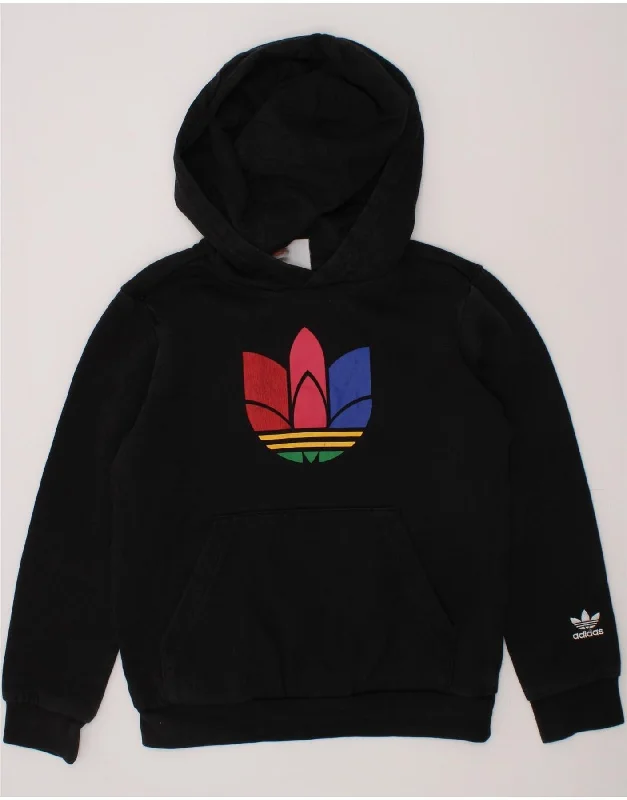 ADIDAS Boys Graphic Hoodie Jumper 8-9 Years Black Cotton Hoodie with Distressed Vintage Worn ADIDAS Boys Graphic Hoodie Jumper 8-9 Years Black Cotton Hoodie with Distressed Vintage Worn