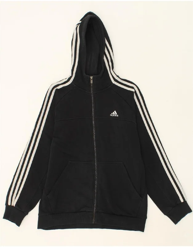 ADIDAS Boys Zip Hoodie Sweater 13-14 Years Black Cotton Hoodie with Hem Detail Decorative Unique ADIDAS Boys Zip Hoodie Sweater 13-14 Years Black Cotton Hoodie with Hem Detail Decorative Unique