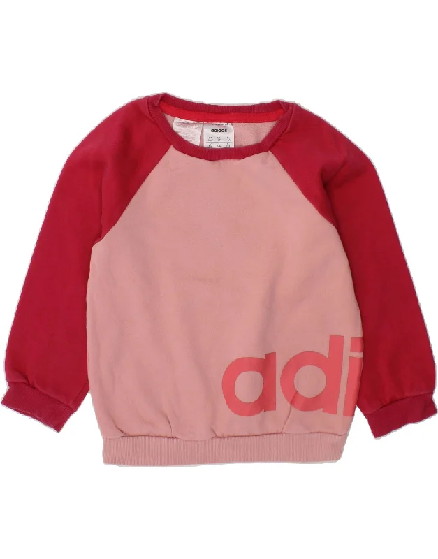 ADIDAS Girls Graphic Sweatshirt Jumper 3-4 Years Pink Colourblock Cotton Hoodie with Toggle Buttons Decorative Unique ADIDAS Girls Graphic Sweatshirt Jumper 3-4 Years Pink Colourblock Cotton Hoodie with Toggle Buttons Decorative Unique