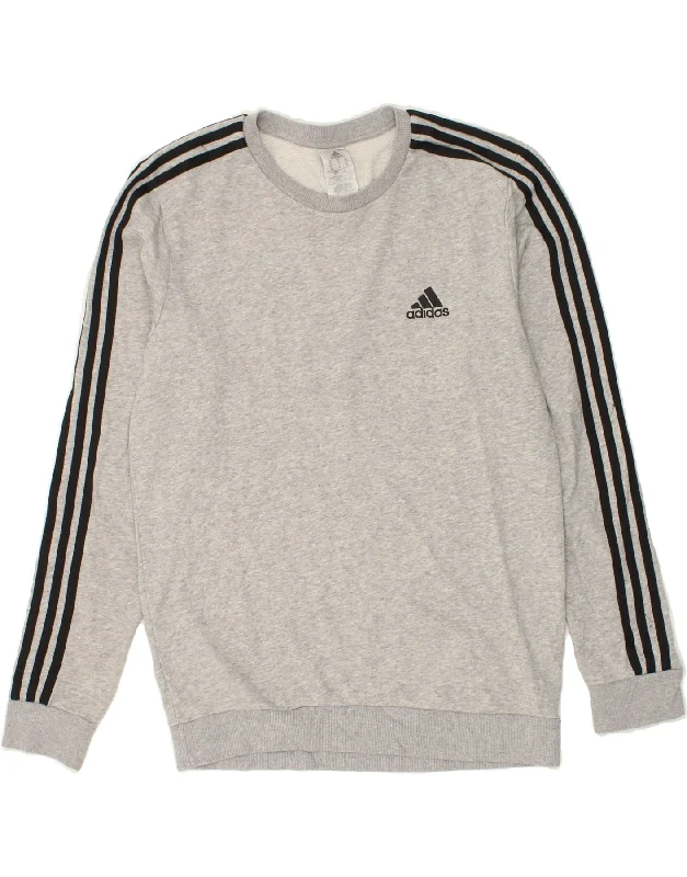 ADIDAS Mens Sweatshirt Jumper Medium Grey Cotton Hoodie with Mock Neck Collared Structured