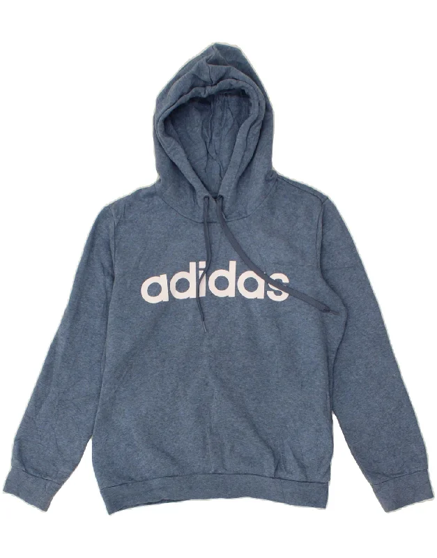 ADIDAS Womens Graphic Hoodie Jumper UK 16 /18 Large Blue Cotton Hoodie with Front Slit Layering Stylish ADIDAS Womens Graphic Hoodie Jumper UK 16 /18 Large Blue Cotton Hoodie with Front Slit Layering Stylish