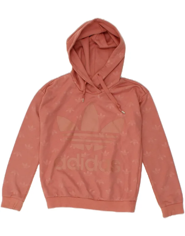 ADIDAS Womens Graphic Hoodie Jumper UK 8 Small Pink Polyester Hoodie with Patch Decorative Personalized ADIDAS Womens Graphic Hoodie Jumper UK 8 Small Pink Polyester Hoodie with Patch Decorative Personalized