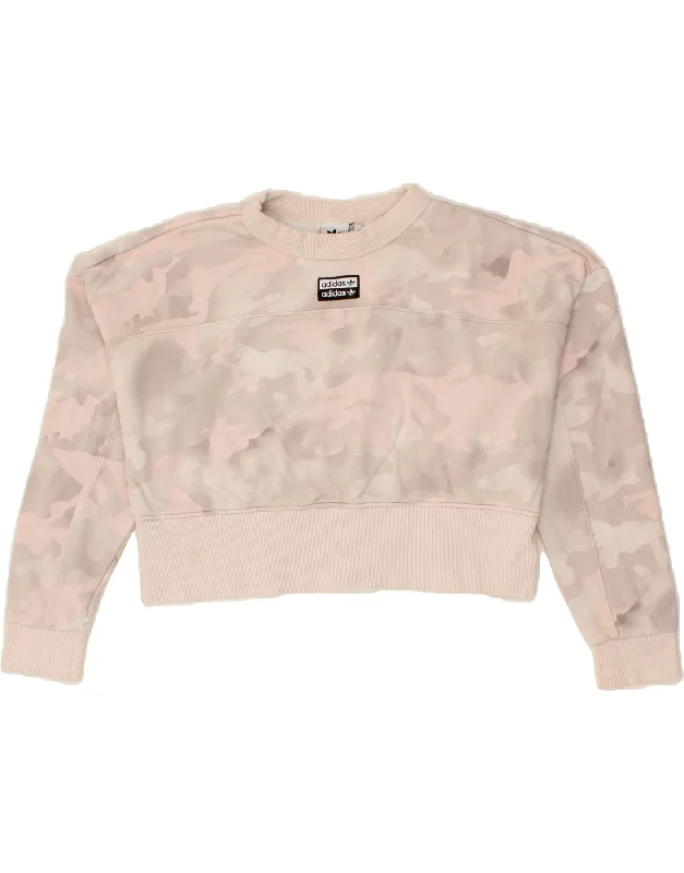 ADIDAS Womens Oversized Crop Sweatshirt Jumper UK 8 Small Pink Camouflage Hoodie with Back Slit Movement Comfort ADIDAS Womens Oversized Crop Sweatshirt Jumper UK 8 Small Pink Camouflage Hoodie with Back Slit Movement Comfort
