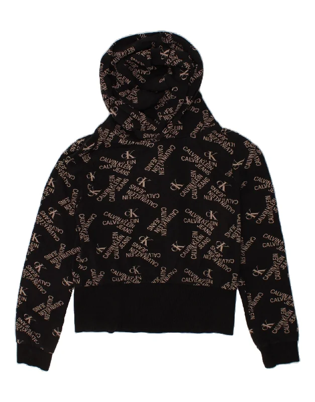 CALVIN KLEIN Girls Graphic Crop Hoodie Jumper 9-10 Years Black Cotton Hoodie with High Neck Warm Protective CALVIN KLEIN Girls Graphic Crop Hoodie Jumper 9-10 Years Black Cotton Hoodie with High Neck Warm Protective