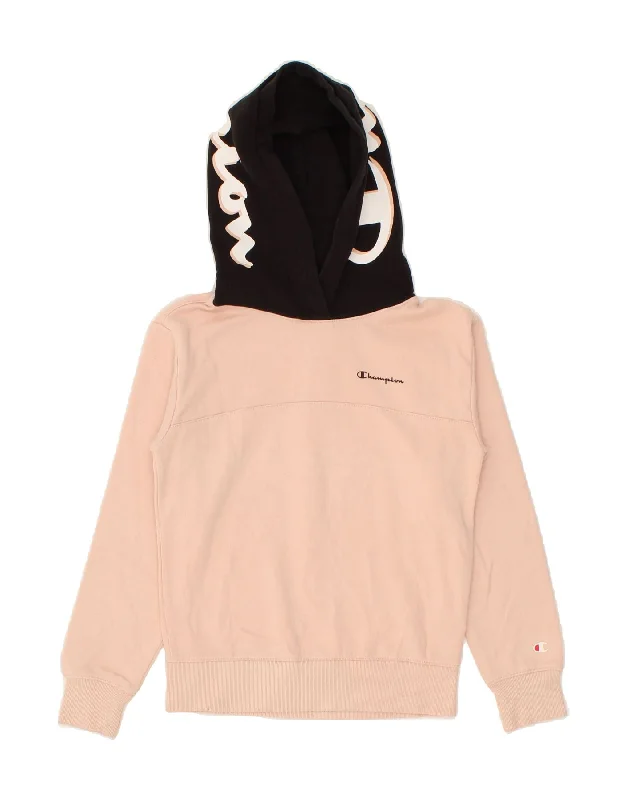 CHAMPION Girls Graphic Hoodie Jumper 9-10 Years Medium Pink Colourblock Hoodie with Metallic Shiny Futuristic CHAMPION Girls Graphic Hoodie Jumper 9-10 Years Medium Pink Colourblock Hoodie with Metallic Shiny Futuristic