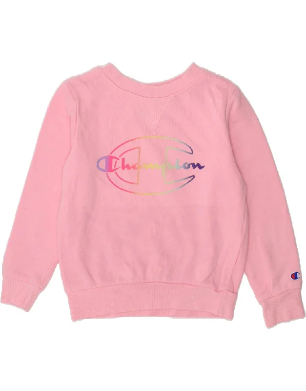CHAMPION Girls Graphic Sweatshirt Jumper 3-4 Years Pink Cotton Hoodie with Neon Bright Vibrant CHAMPION Girls Graphic Sweatshirt Jumper 3-4 Years Pink Cotton Hoodie with Neon Bright Vibrant