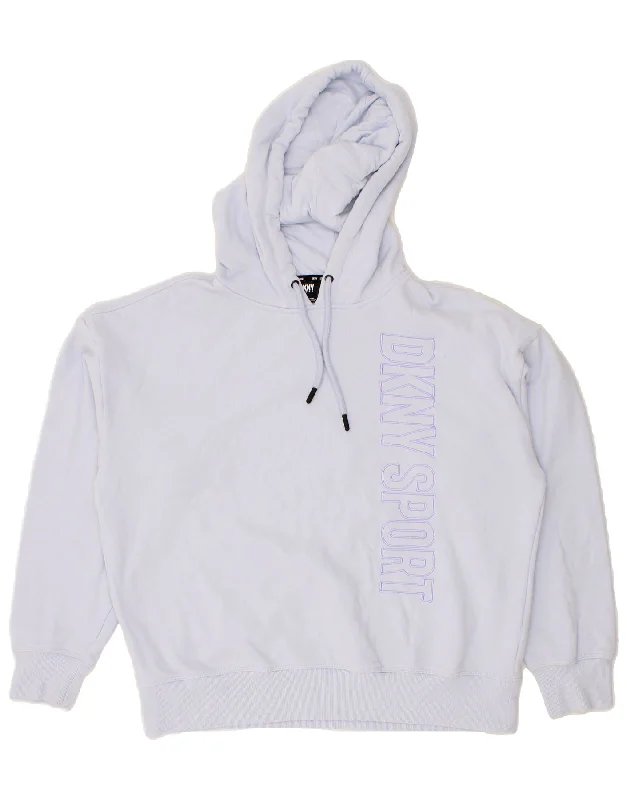 DKNY Womens Loose Fit Graphic Hoodie Jumper UK 16 Large Purple Cotton Hoodie with Applique Textured Unique DKNY Womens Loose Fit Graphic Hoodie Jumper UK 16 Large Purple Cotton Hoodie with Applique Textured Unique
