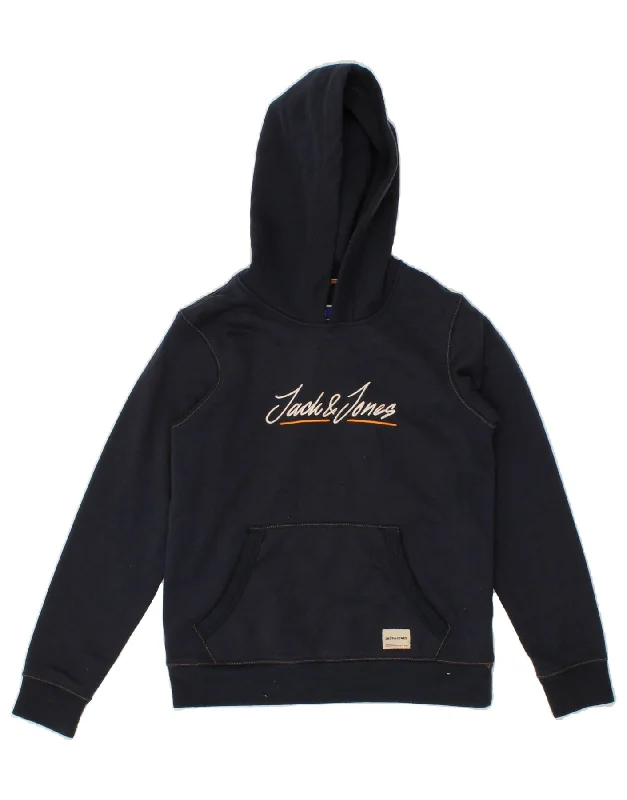 JACK & JONES Boys Graphic Hoodie Jumper 11-12 Years Navy Blue Polyester Hoodie with Toggle Buttons Decorative Unique JACK & JONES Boys Graphic Hoodie Jumper 11-12 Years Navy Blue Polyester Hoodie with Toggle Buttons Decorative Unique