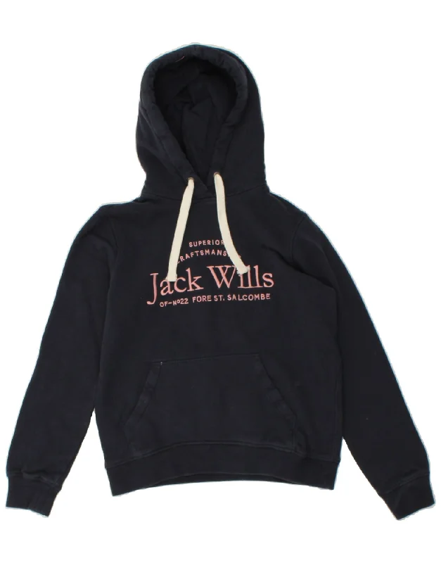 JACK WILLS Womens Oversized Graphic Hoodie Jumper UK 10 Small Navy Blue Hoodie with Drawcord Adjustable Secure JACK WILLS Womens Oversized Graphic Hoodie Jumper UK 10 Small Navy Blue Hoodie with Drawcord Adjustable Secure