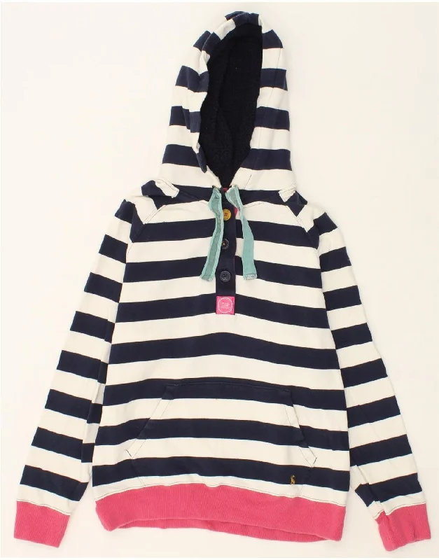 JOULES Womens Button Neck Hoodie Jumper UK 14 Large Navy Blue Striped Hoodie Sweatshirt Pullover JOULES Womens Button Neck Hoodie Jumper UK 14 Large Navy Blue Striped Hoodie Sweatshirt Pullover