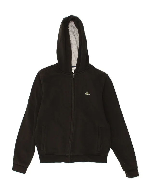 LACOSTE Boys Zip Hoodie Sweater 13-14 Years Black Cotton Hoodie with Front Slit Layering Stylish LACOSTE Boys Zip Hoodie Sweater 13-14 Years Black Cotton Hoodie with Front Slit Layering Stylish