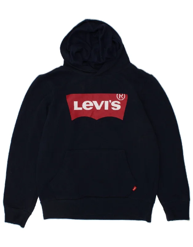 LEVI'S Boys Graphic Hoodie Jumper 9-10 Years Navy Blue Cotton Hoodie with Oversized Fit Loose Comfortable LEVI'S Boys Graphic Hoodie Jumper 9-10 Years Navy Blue Cotton Hoodie with Oversized Fit Loose Comfortable