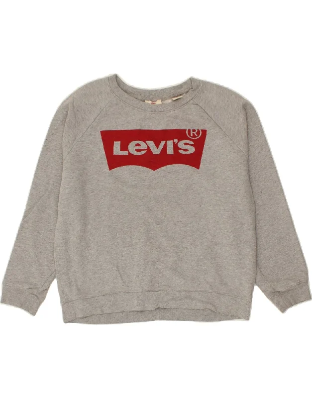 LEVI'S Womens Oversized Graphic Sweatshirt Jumper UK 10 Small Grey Cotton Hoodie with Tied Waist Feminine Flattering LEVI'S Womens Oversized Graphic Sweatshirt Jumper UK 10 Small Grey Cotton Hoodie with Tied Waist Feminine Flattering