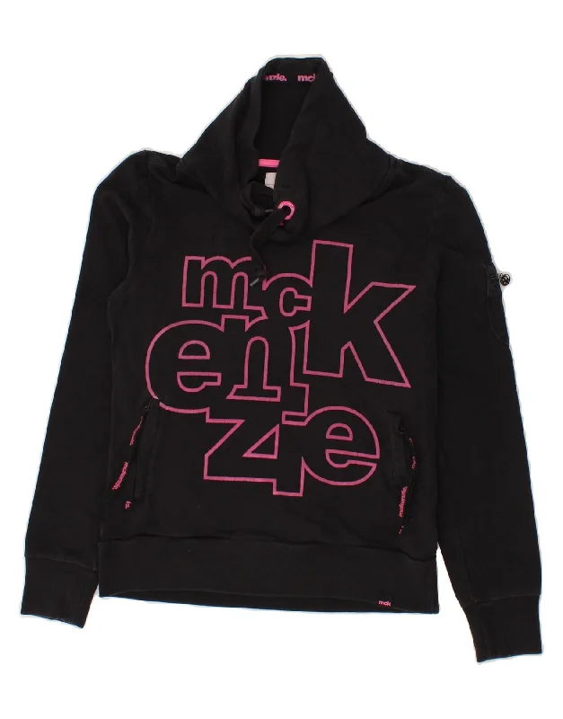 MCKENZIE Womens Graphic Roll Neck Sweatshirt Jumper UK 12 Medium Black Hoodie with Stripes Bold Sporty MCKENZIE Womens Graphic Roll Neck Sweatshirt Jumper UK 12 Medium Black Hoodie with Stripes Bold Sporty