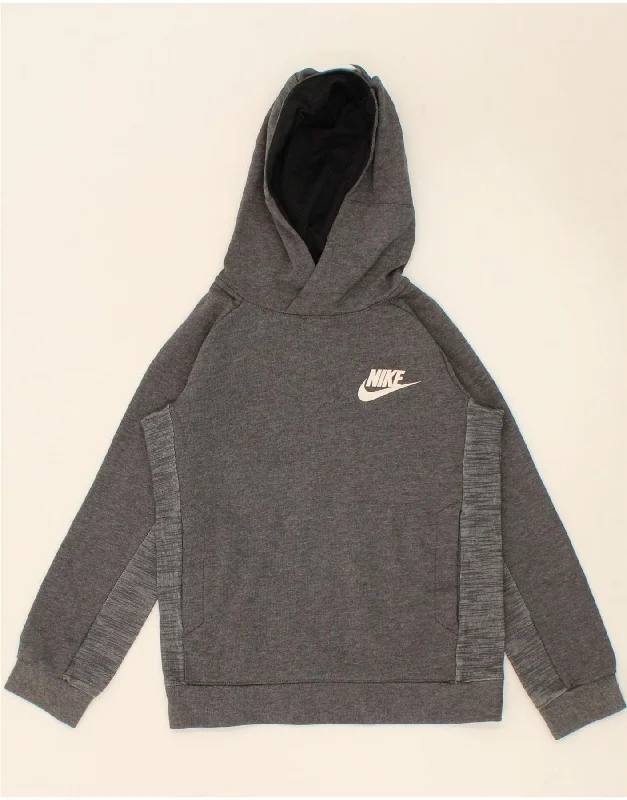 NIKE Boys Graphic Hoodie Jumper 8-9 Years Small Grey Hoodie Sweatshirt Pullover