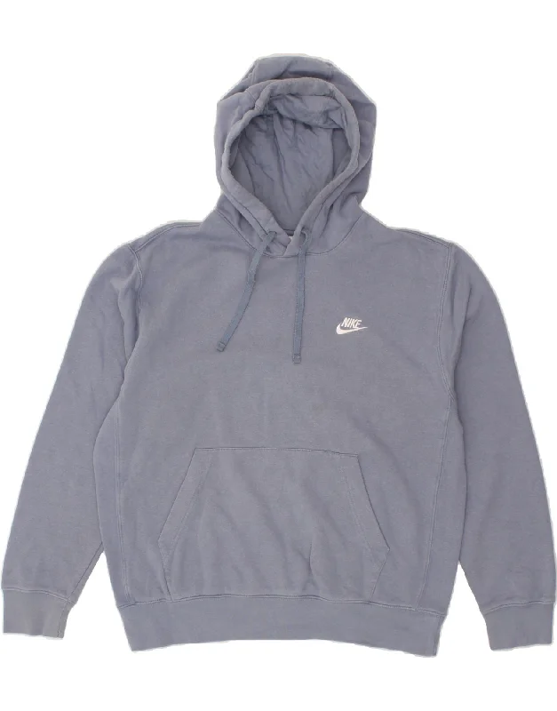 NIKE Mens Hoodie Jumper Medium Blue Cotton Hoodie with Hem Lace Feminine Delicate