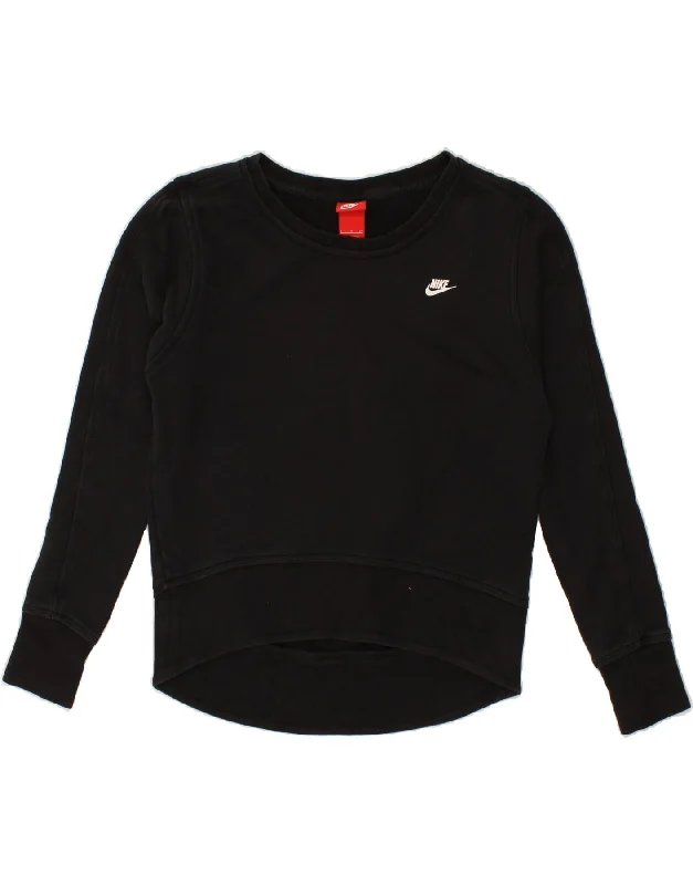 NIKE Womens Oversized Graphic Sweatshirt Jumper UK 10 Small Black Cotton Hoodie with Hem Patch Decorative Personalized NIKE Womens Oversized Graphic Sweatshirt Jumper UK 10 Small Black Cotton Hoodie with Hem Patch Decorative Personalized