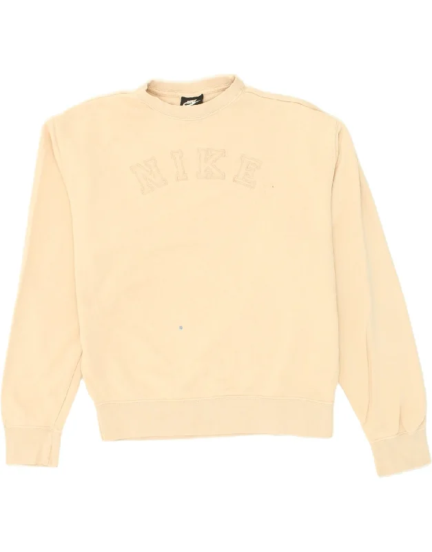 NIKE Womens Oversized Graphic Sweatshirt Jumper UK 10 Small Yellow Cotton Hoodie with Monochrome Minimalist Simple NIKE Womens Oversized Graphic Sweatshirt Jumper UK 10 Small Yellow Cotton Hoodie with Monochrome Minimalist Simple