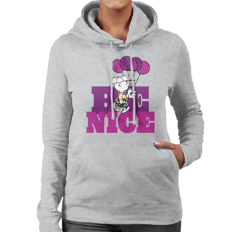 Peanuts Charlie Brown Be Nice Balloons Women's Hooded Sweatshirt Hoodie with Longline Fit Extended Stylish Peanuts Charlie Brown Be Nice Balloons Women's Hooded Sweatshirt Hoodie with Longline Fit Extended Stylish