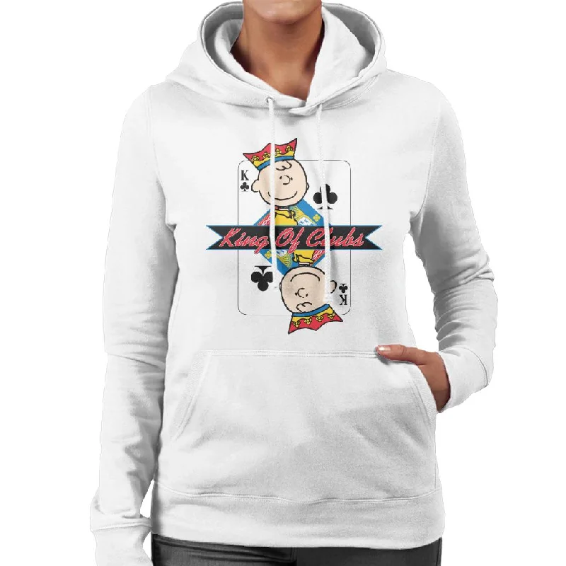 Peanuts Charlie Brown King Of Clubs Women's Hooded Sweatshirt Hoodie with High Neck Warm Protective Peanuts Charlie Brown King Of Clubs Women's Hooded Sweatshirt Hoodie with High Neck Warm Protective