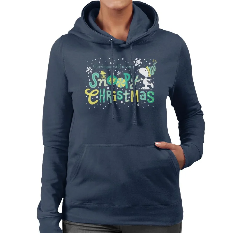 Peanuts Christmas Have Yourself A Very Snoopy Xmas Women's Hooded Sweatshirt Hoodie with Button Placket Classic Preppy