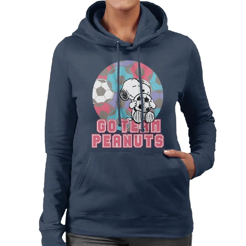 Peanuts Football Snoopy Go Team Peanuts Women's Hooded Sweatshirt Hoodie with Distressed Vintage Worn