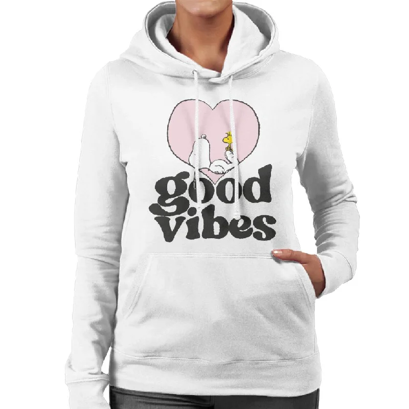 Peanuts Snoopy And Woodstock Good Vibes Women's Hooded Sweatshirt Hoodie with Slim Fit Tailored Modern Peanuts Snoopy And Woodstock Good Vibes Women's Hooded Sweatshirt Hoodie with Slim Fit Tailored Modern