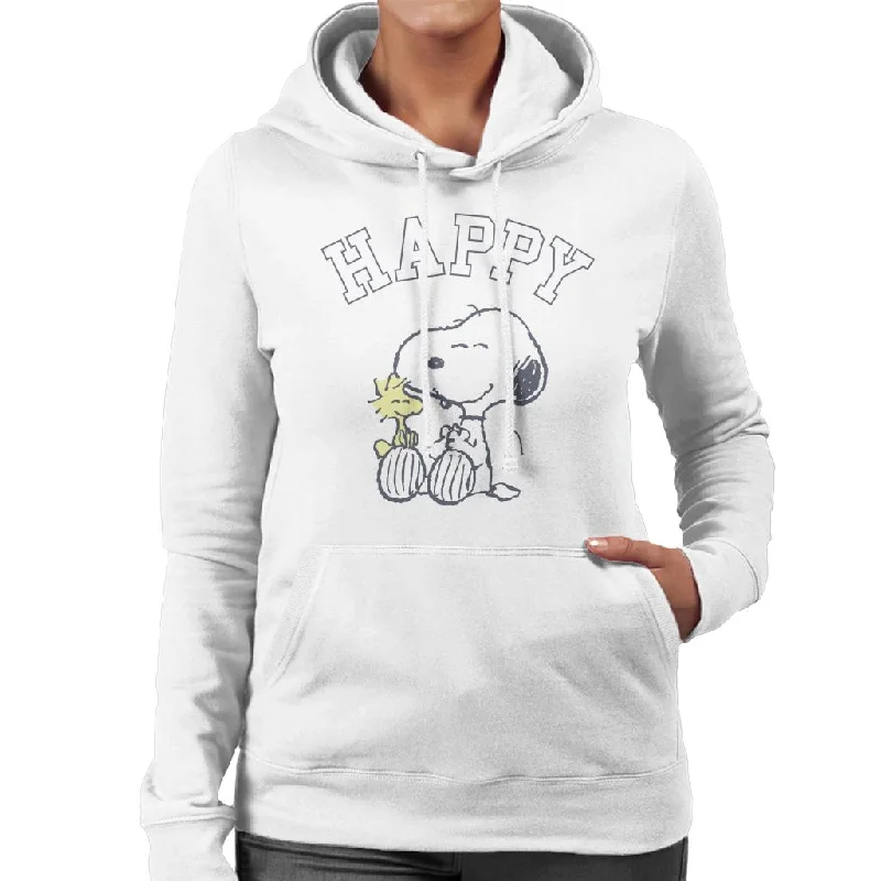 Peanuts Snoopy And Woodstock Happy Women's Hooded Sweatshirt Hoodie with Elastic Cuffs Stretchable Comfortable Peanuts Snoopy And Woodstock Happy Women's Hooded Sweatshirt Hoodie with Elastic Cuffs Stretchable Comfortable