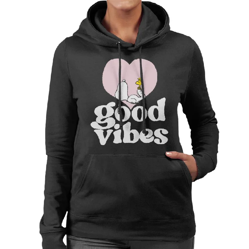 Peanuts Snoopy And Woodstock Love Heart Good Vibes Women's Hooded Sweatshirt Hoodie with Drop Shoulder Relaxed Streetwear Peanuts Snoopy And Woodstock Love Heart Good Vibes Women's Hooded Sweatshirt Hoodie with Drop Shoulder Relaxed Streetwear