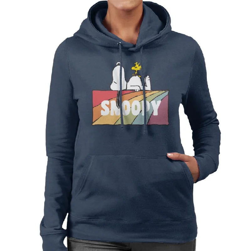 Peanuts Snoopy And Woodstock Rainbow Block Women's Hooded Sweatshirt Hoodie with Lining Warm Insulated Peanuts Snoopy And Woodstock Rainbow Block Women's Hooded Sweatshirt Hoodie with Lining Warm Insulated