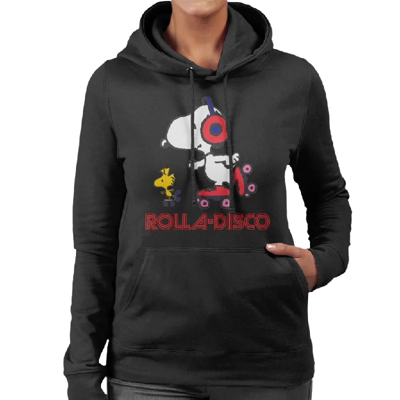Peanuts Snoopy And Woodstock Rolla Disco Women's Hooded Sweatshirt Hoodie with Hem Contrast Bold Stylish Peanuts Snoopy And Woodstock Rolla Disco Women's Hooded Sweatshirt Hoodie with Hem Contrast Bold Stylish