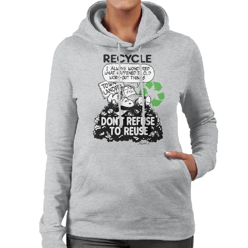 Peanuts Snoopy Dont Refuse To Reuse Women's Hooded Sweatshirt Hoodie with Ribbed Hem Stretchable Secure Peanuts Snoopy Dont Refuse To Reuse Women's Hooded Sweatshirt Hoodie with Ribbed Hem Stretchable Secure