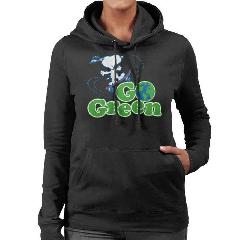 Peanuts Snoopy Go Green Women's Hooded Sweatshirt Hoodie with Patch Decorative Personalized Peanuts Snoopy Go Green Women's Hooded Sweatshirt Hoodie with Patch Decorative Personalized