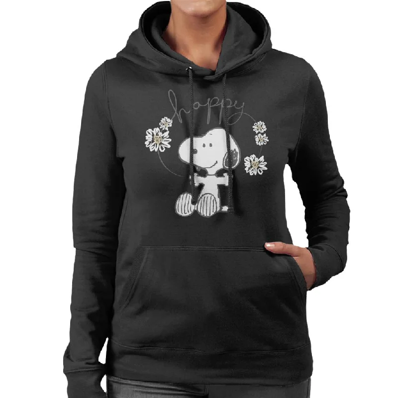Peanuts Snoopy Happy Surrounded By Daisies Women's Hooded Sweatshirt Hoodie with Slit Hem Functional Movement Peanuts Snoopy Happy Surrounded By Daisies Women's Hooded Sweatshirt Hoodie with Slit Hem Functional Movement