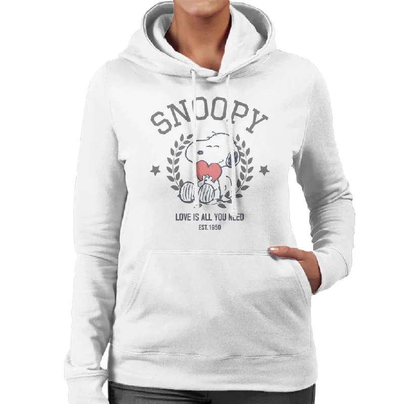 Peanuts Snoopy Love Heart Love Is All You Need Women's Hooded Sweatshirt Hoodie with V-Neck Classic Versatile Peanuts Snoopy Love Heart Love Is All You Need Women's Hooded Sweatshirt Hoodie with V-Neck Classic Versatile