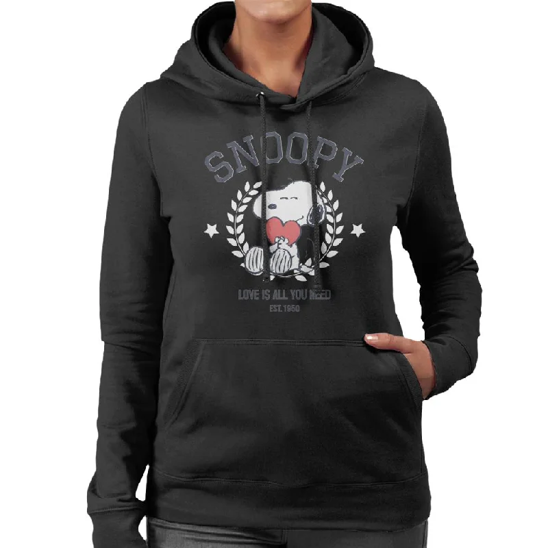 Peanuts Snoopy Love Is All You Need Est 1950 Women's Hooded Sweatshirt Hoodie with Turtle Neck Cozy Winter Peanuts Snoopy Love Is All You Need Est 1950 Women's Hooded Sweatshirt Hoodie with Turtle Neck Cozy Winter
