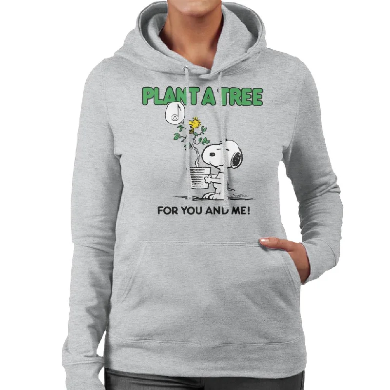 Peanuts Snoopy Plant A Tree Women's Hooded Sweatshirt Hoodie with Hem Contrast Bold Stylish