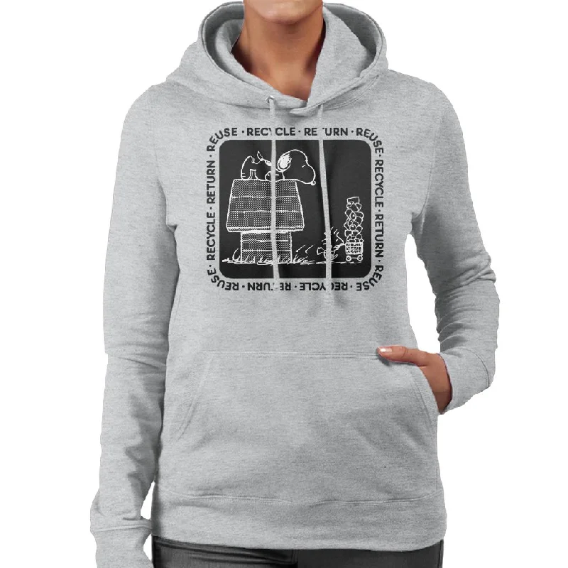 Peanuts Snoopy Recycle Return Reuse Women's Hooded Sweatshirt Hoodie with Hem Drawcord Adjustable Customizable Peanuts Snoopy Recycle Return Reuse Women's Hooded Sweatshirt Hoodie with Hem Drawcord Adjustable Customizable