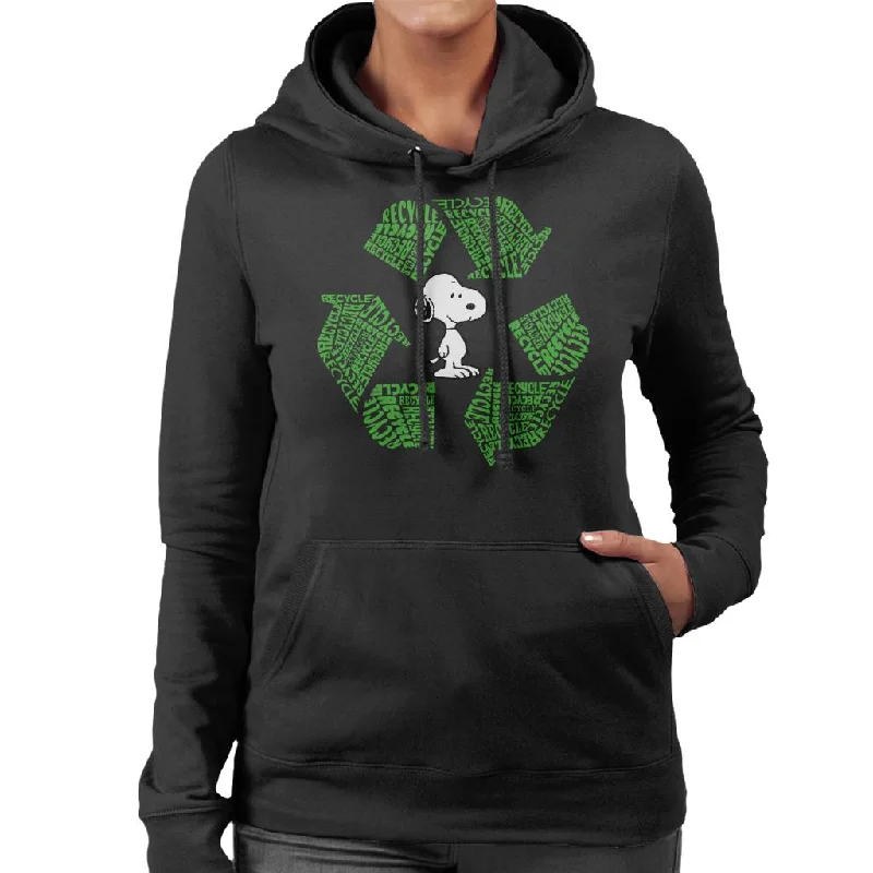 Peanuts Snoopy Recycle Sign Women's Hooded Sweatshirt Hoodie with Front Slit Layering Stylish Peanuts Snoopy Recycle Sign Women's Hooded Sweatshirt Hoodie with Front Slit Layering Stylish