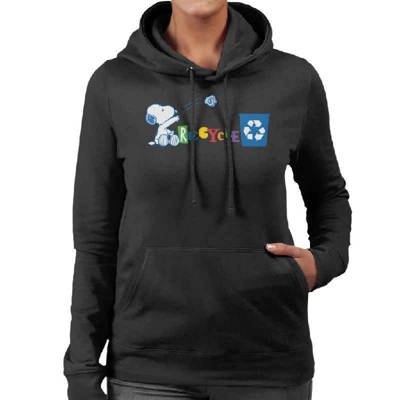 Peanuts Snoopy Recycle Women's Hooded Sweatshirt Hoodie with Elastic Waist Stretchable Comfortable Peanuts Snoopy Recycle Women's Hooded Sweatshirt Hoodie with Elastic Waist Stretchable Comfortable
