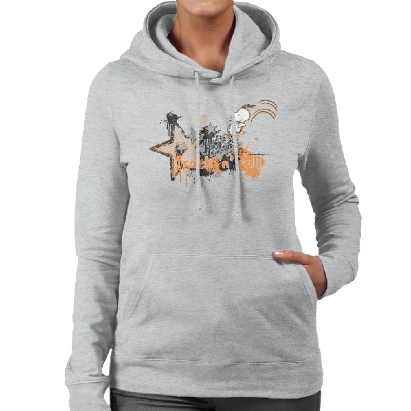 Peanuts Snoopy Rock N Roll Women's Hooded Sweatshirt Hoodie with Batwing Sleeves Loose Dramatic Peanuts Snoopy Rock N Roll Women's Hooded Sweatshirt Hoodie with Batwing Sleeves Loose Dramatic