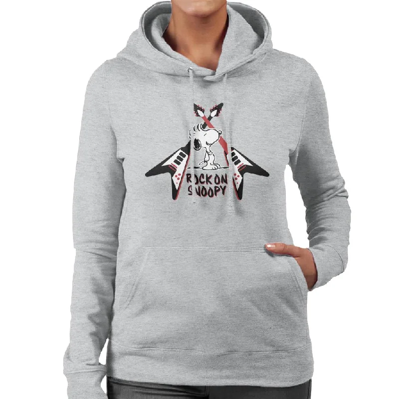Peanuts Snoopy Rock On Women's Hooded Sweatshirt Hoodie with Crew Neck Simple Timeless Peanuts Snoopy Rock On Women's Hooded Sweatshirt Hoodie with Crew Neck Simple Timeless