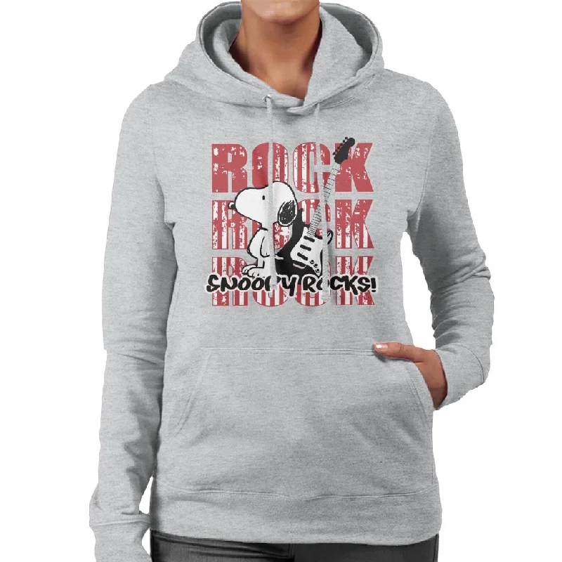 Peanuts Snoopy Rocks Women's Hooded Sweatshirt Hoodie with Rolled Sleeves Casual Relaxed Peanuts Snoopy Rocks Women's Hooded Sweatshirt Hoodie with Rolled Sleeves Casual Relaxed