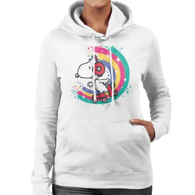 Peanuts Snoopy Roller Skating Rainbow Women's Hooded Sweatshirt Hoodie with Hem Drawcord Adjustable Customizable Peanuts Snoopy Roller Skating Rainbow Women's Hooded Sweatshirt Hoodie with Hem Drawcord Adjustable Customizable
