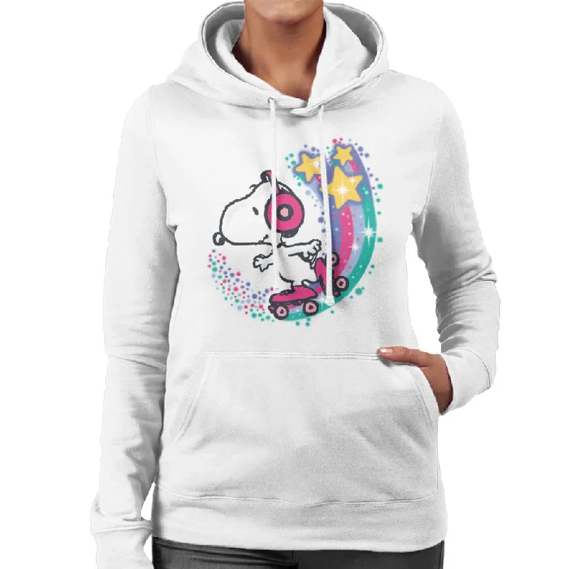 Peanuts Snoopy Roller Skating Star Powered Rainbow Women's Hooded Sweatshirt Hoodie with Front Slit Layering Stylish Peanuts Snoopy Roller Skating Star Powered Rainbow Women's Hooded Sweatshirt Hoodie with Front Slit Layering Stylish